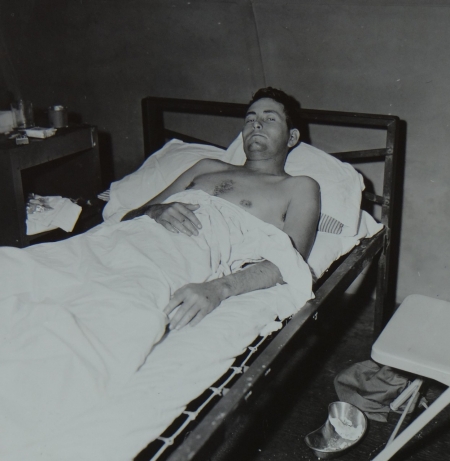 Lt. (jg) Charles MCKissick USNR,  survivor of the USS Indianapolis in Naval Base Hospital No. 20, Peleliu, 5 August 1945.