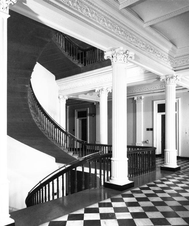 Dunlap Society #75-1551: Corner stairs at west end of the north wing. Photograph taken by Richard Cheek, summer 1976, for the Dunlap Society. Source: Department of Image Collections, National Gallery of Art Library, Washington, DC (Dunlap Society...