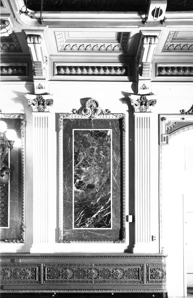 Detail of Wall treatment in the former library of the Navy Department, east wing. Photograph taken by Richard Cheek, summer 1976, for the Dunlap Society.