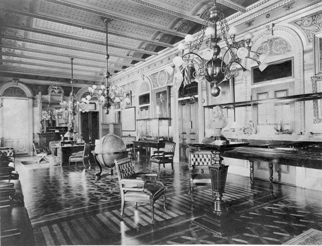 Figure 33: The former office of the Secretary of the Navy, photographed ca. 1912. Like other offices in the building designed for the department secretaries and high-level assistants, this room was decorated with a substantial amount of stencilli...