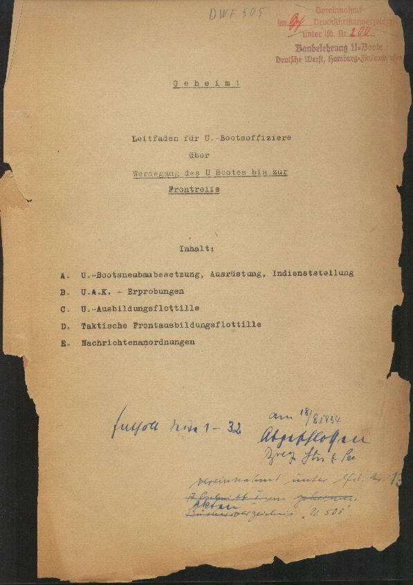 Guide for U-Boat Officers Concerning New U-Boat Orders for the Frontline - title page