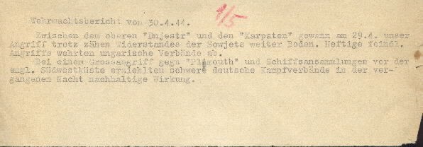 Image of Wehrmacht [German Armed Forces] report on 30 April 1944.