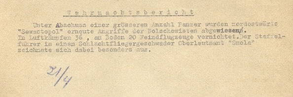 Image of excerpt from the Wehrmacht [German Armed Forces] report on 21 April 1944.