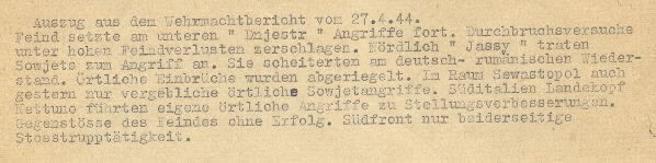 Image of excerpt from the Wehrmacht [German Armed Forces] report on 27 April 1944.