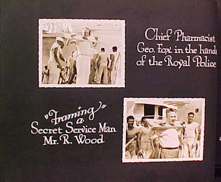 (Left) Chief Pharmacist Geo. Fox in the hands of the Royal Police, (Right) "Framing" Secreet Service Man Mr. R. Wood