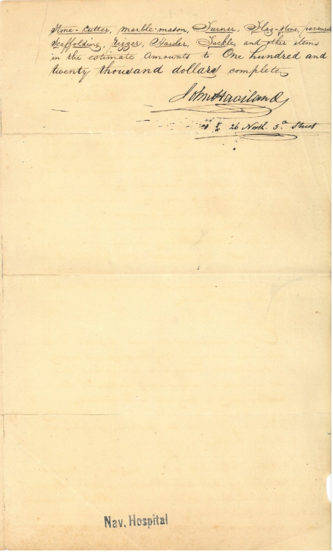 Letter of 11 March 1826 from John Haviland (architect) on a general description of a design and cost of a building a naval hospital, page 3 (transcription below)