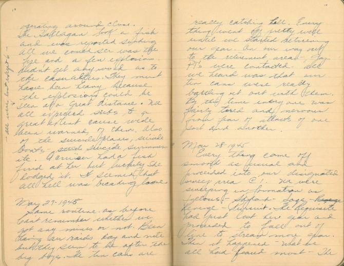 Donald W. Panek World War II Diary pages 10-11. Transcription below.