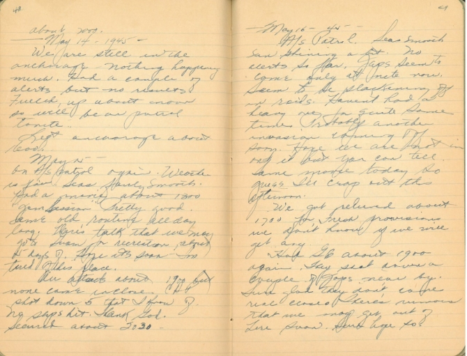 Donald W. Panek World War II Diary, pages 48-49. Transcription below.
