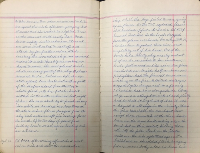 Rozett Diary 14-15 Sep, 1943 page 2 (transcription below)