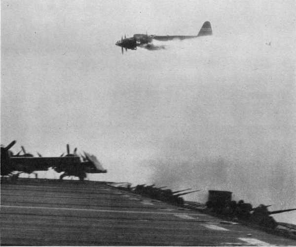 Attacking Japanese aircraft on fire.
