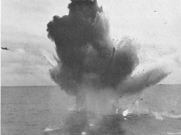 Kamikaze exploding upon impact with water.