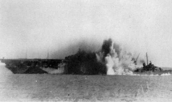 Kamikaze hit on carrier.