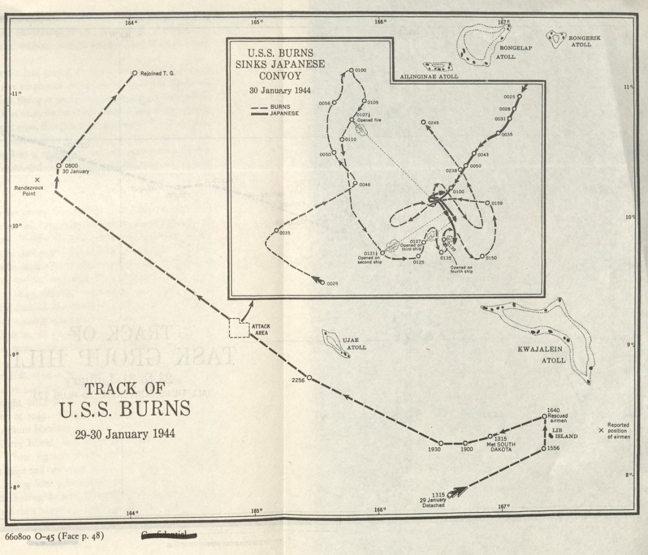 Track of U.S.S. Burns 29-30 January 1944