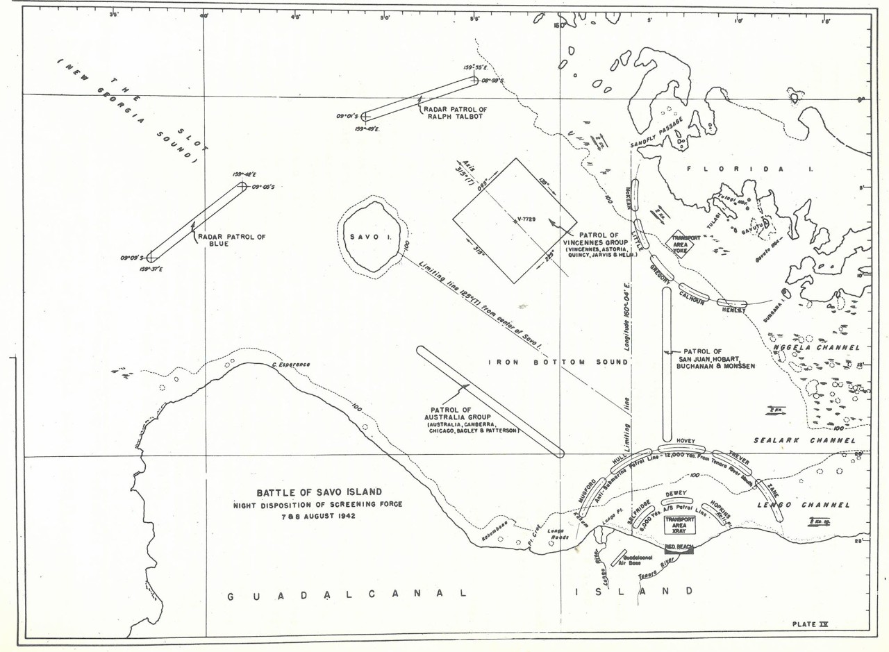 Plate IV: Battle of Savo Island, Night Disposition of Screening Force, 7 & 8 August 1942