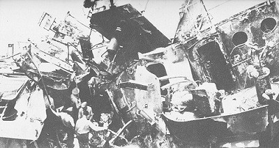 Image of damage to the destroyer Hazelwood.