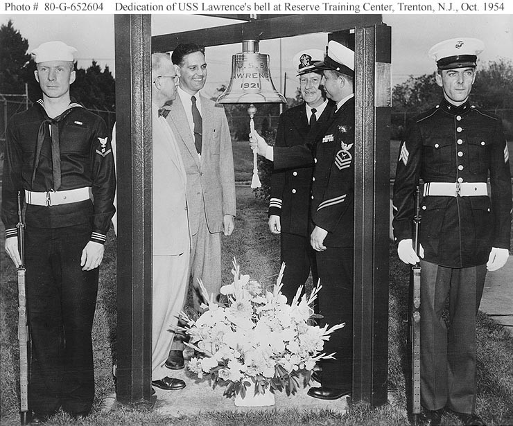 USS Lawrence (DD 250) ship's bell at the Naval Reserve Training Center, Trenton NJ, 1954
