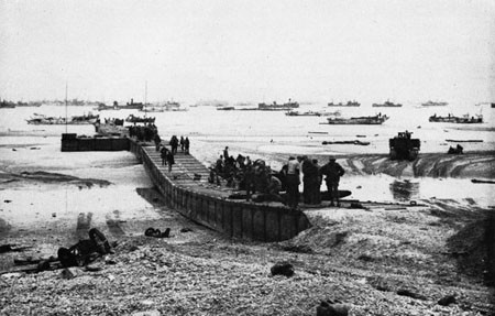 Pontoon Causeway on a Normandy Beach, June 10, 1944. 