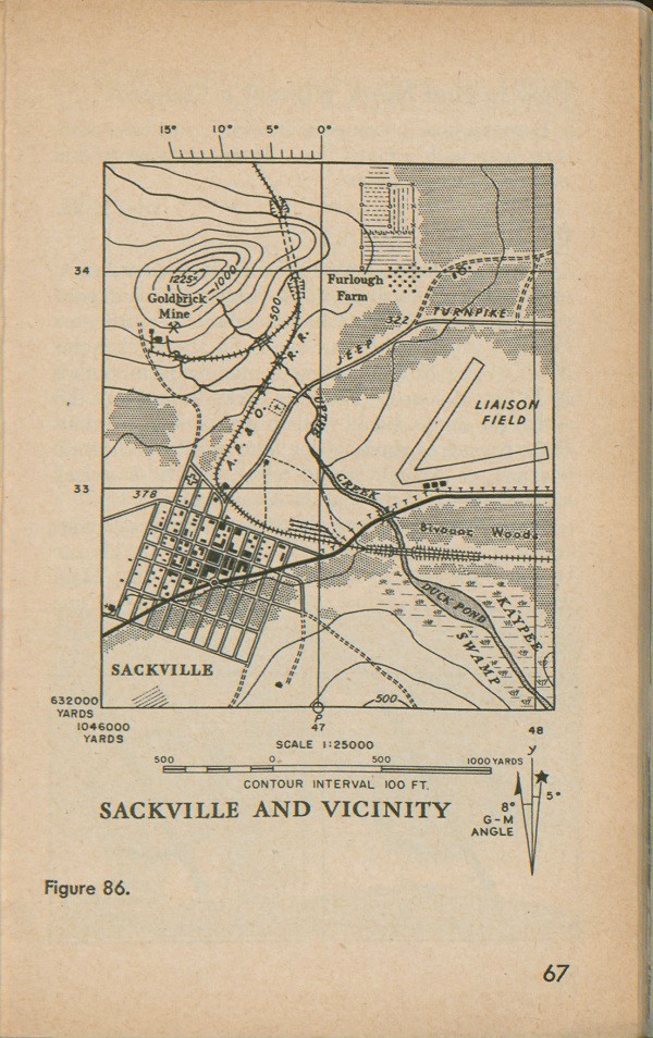 Figure 86: Map of Sackville and vicinity with contour interval 100 FT, scale 1:25000, and G-M angle.