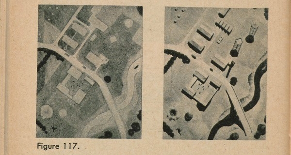 Figure 117: Two aerial view images of a neighborhood one with shadows and the other without, illustrating how much can be learned from the shadows of objects.