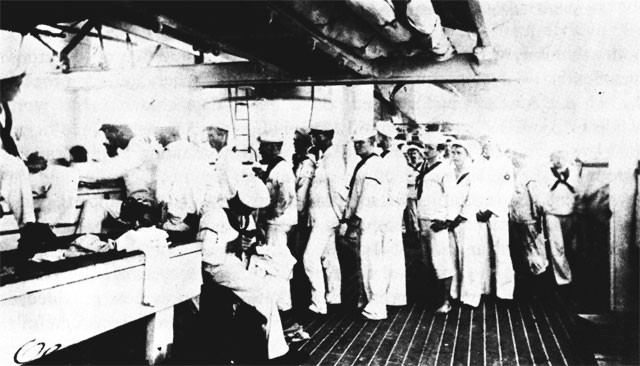 Clothing and small stores issue in the USS OLYMPIA, 1898
