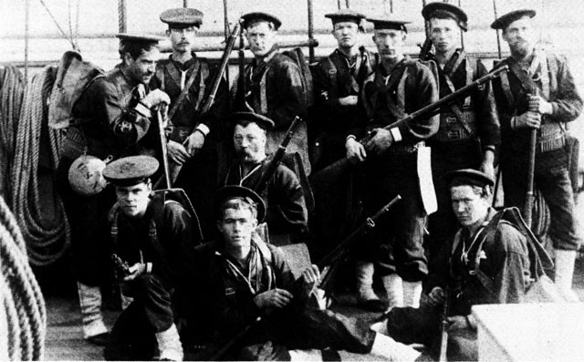Enlisted men of the USS Galena equipped for landing, 1890