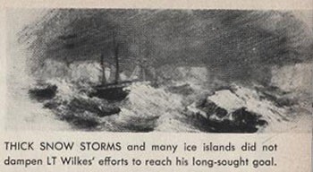 Image from All Hands - Thick snow storms and many ice islands did not dampen Lt. Wilke's efforts to reach his long-sought goal, page 63.