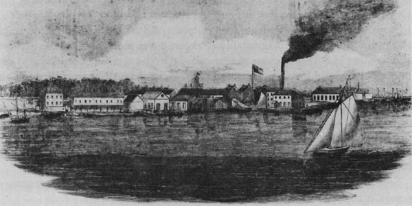 Naval Yard at Pensacola as seen from Fort Pickens in 1861.