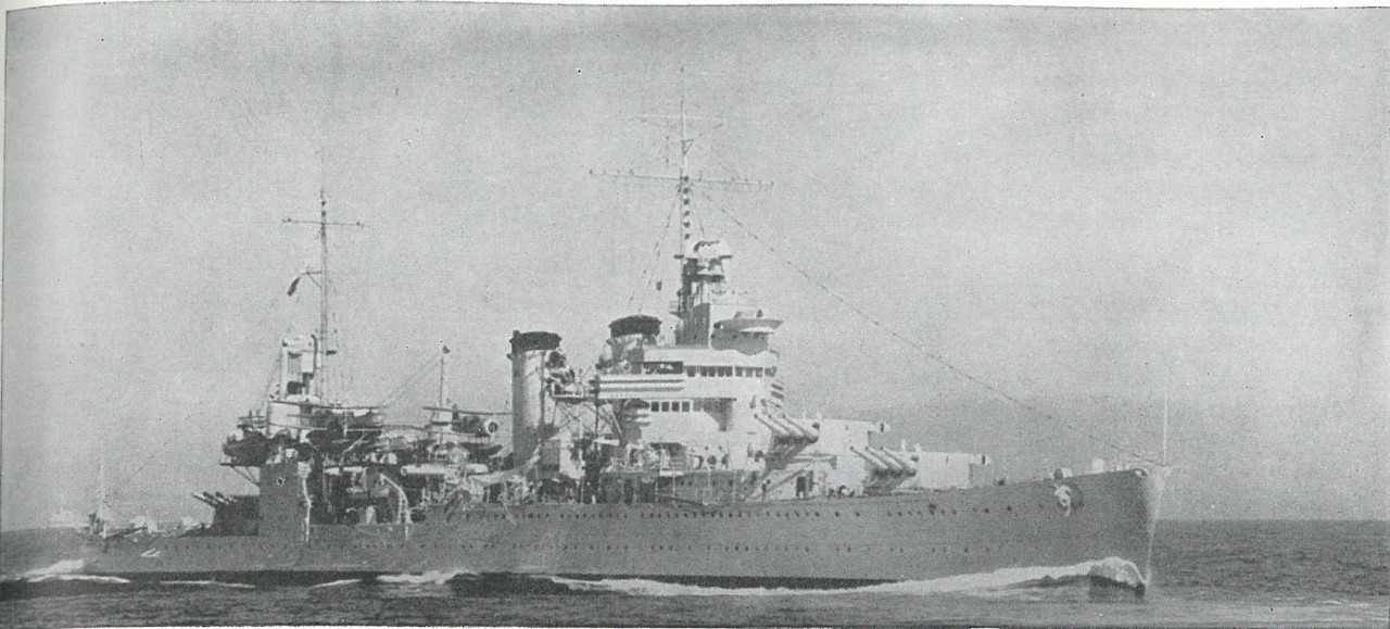VICTIM OF SAVO ISLAND, the heavy cruiser Astoria burned throughout the morning of 9 August 1942, until, engulfed by uncontrollable flames, she sank.