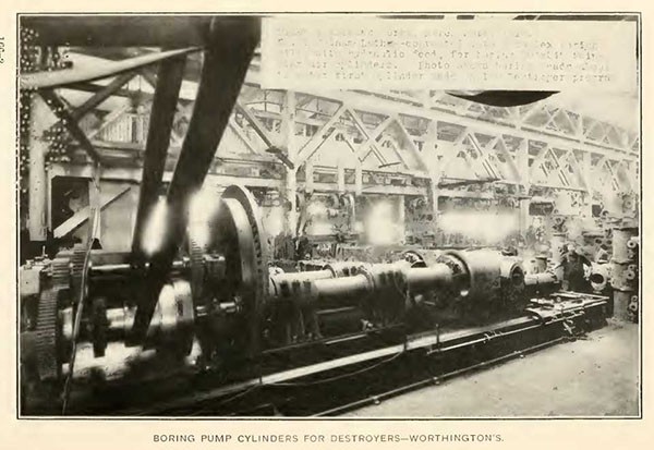 BORING PUMP CYLINDERS FOR DESTROYERS--WORTHINGTON'S.