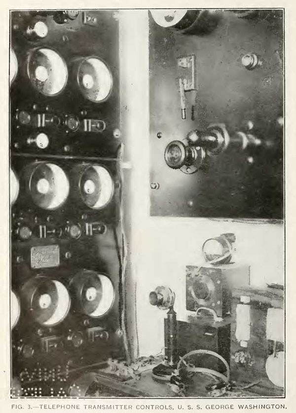 FIG. 3.—TELEPHONE TRANSMITTER CONTROLS, U. S. S. GEORGE WASHINGTON.