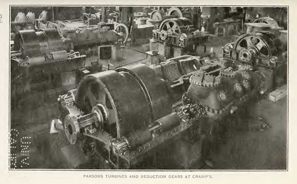 PARSONS TURBINES AND REDUCTION GEARS AT CRAMP'S.