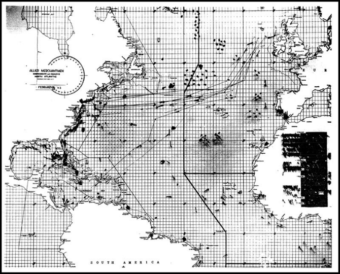 Photo: Merchant Ship Wall Chart, North Atlantic, 25Feb43.