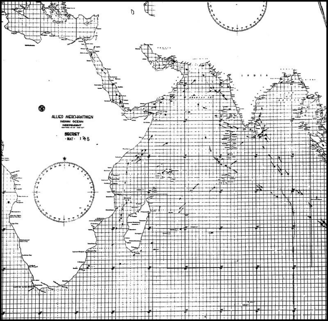 Photo: Merchant Ship Wall Chart, Indian Ocean, 1May45.