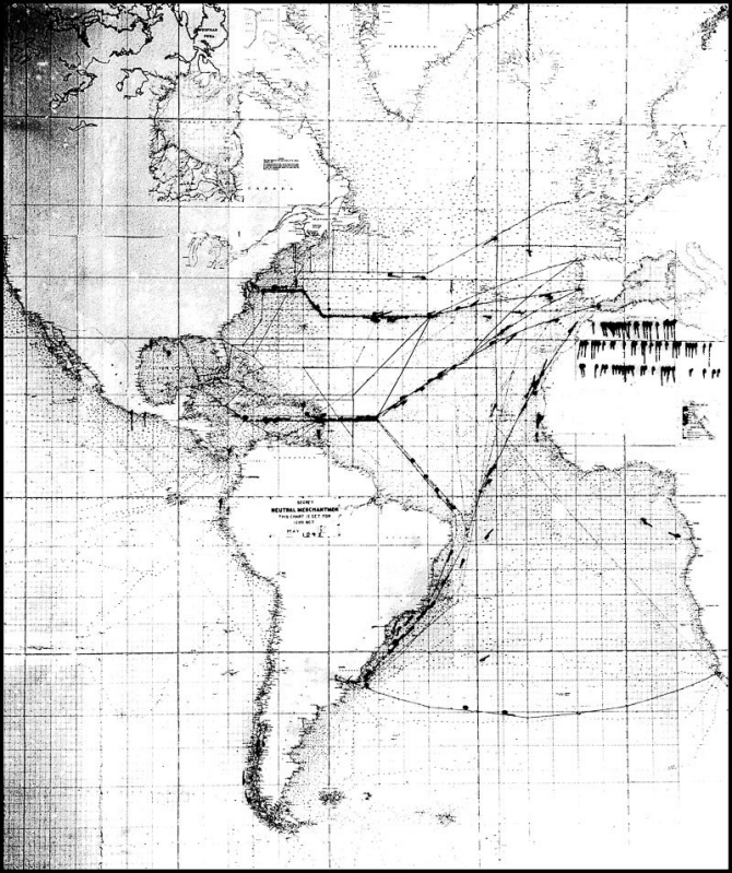 Photo: Merchant Ship Wall Chart, Neutral Merchantmen, North and South Atlantic, 1May45.