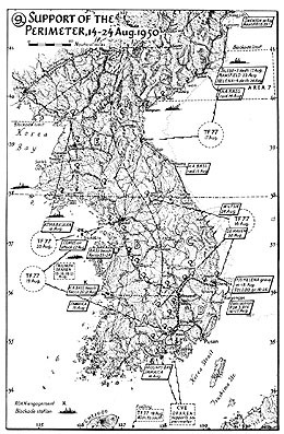 Map 9. Support of the Perimeter, 14–24 August 1950.