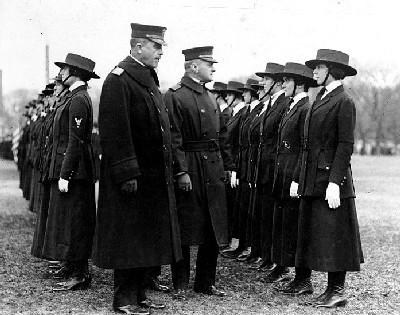 Yeomen (F), Being inspected by Rear Admiral Victor Blue (left center), Chief of the Bureau of Navigation, on the Washington Monument grounds, Washington, D.C., in 1918