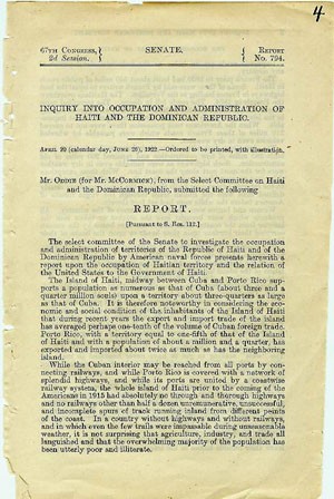 Title page to Inquiry into Occupation and Administration of Haiti and the Dominican Republic