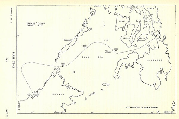 Plate 79-1: shows track of C Force enroute Leyte, Annex B.