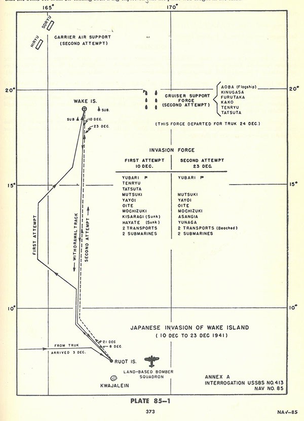 Plate 85-1: chart of Japanese invasion of Wake Island (10 Dec to 23 Dec 1941), Annex A.