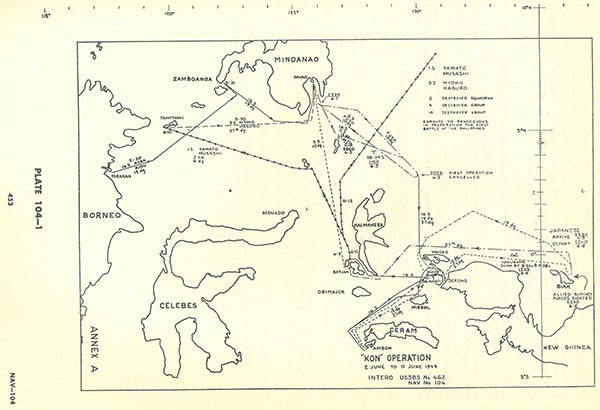 Plate 104-1: chart showing KON Operation 2 June to 11 June 1944, Annex A.