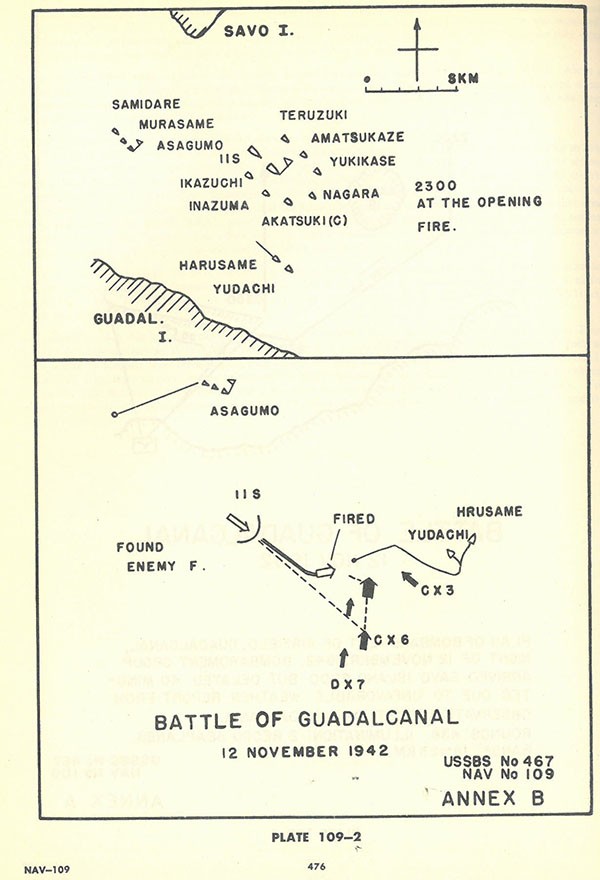 Plate 109-2: chart showing Savo Island and Battle of Guadalcanal 12 November 1942, Annex B.