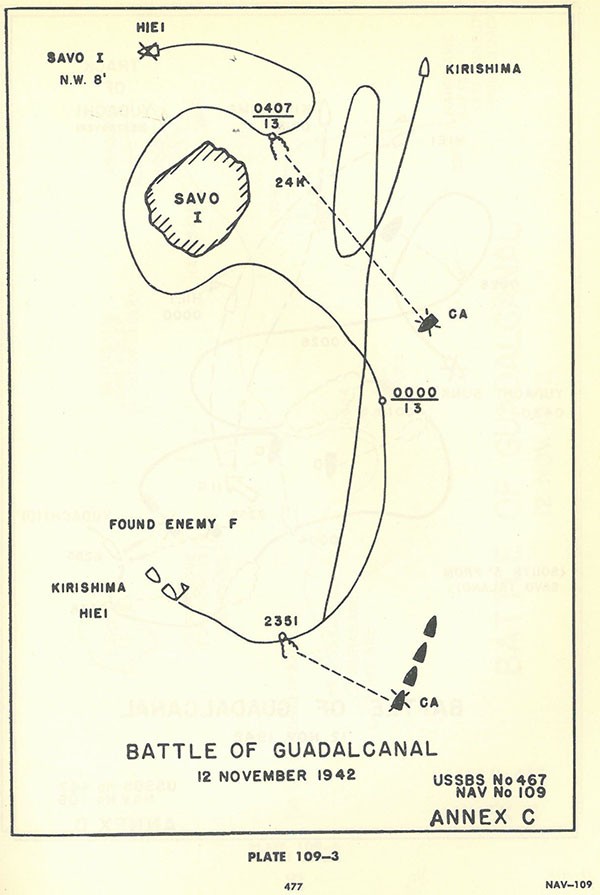 Plate 109-3: chart showing ship tracks Battle of GUADLACANAL 12 November 1942, Annex C.