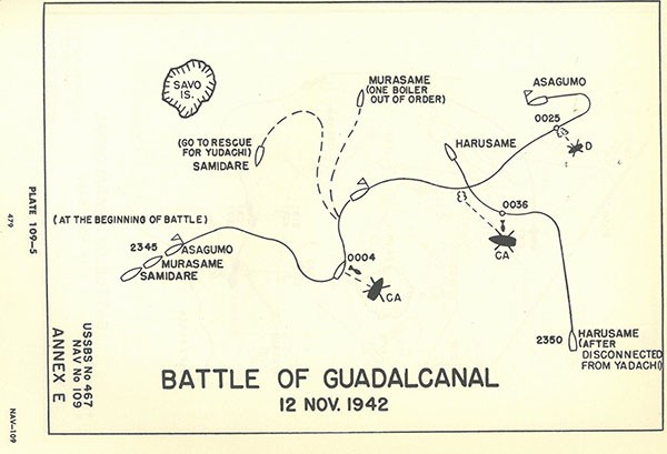 Plate 109-5: chart showing track of Japanese ships, Battle of GUADALCANAL, 12 November 1942, Annex E.