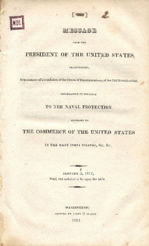 Information in Relation to the Naval Protection Afforded to The Commerce of the United States in the West India Islands, &c. &c. Cover Page