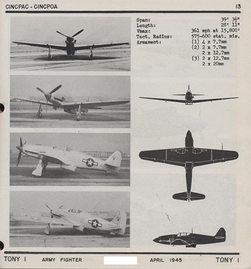 Four images and three silhouettes of TONY 1 Army Fighter with dimensions.