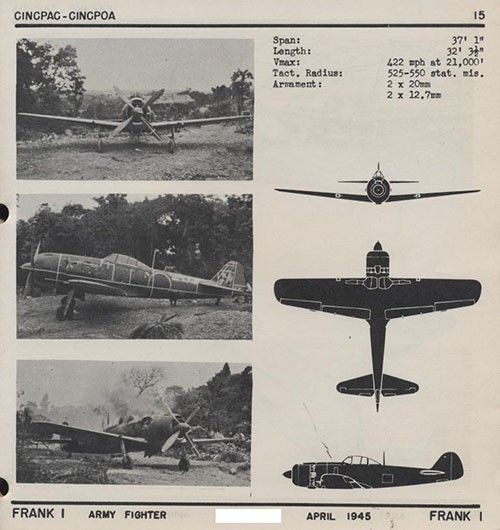 Three images and three silhouettes of FRANK 1 Army Fighter with dimensions.