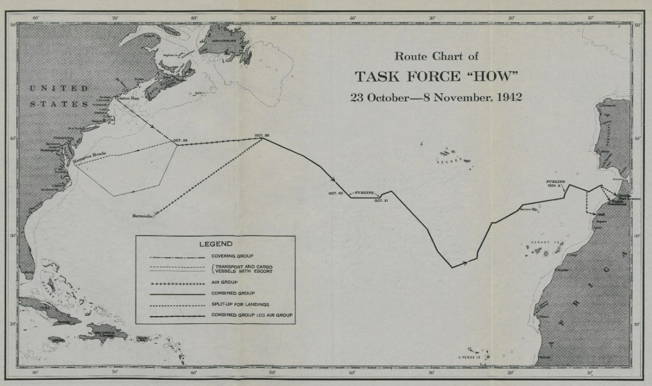 Route Chart of TASK FORCE "HOW" 23 October-8 November, 1942