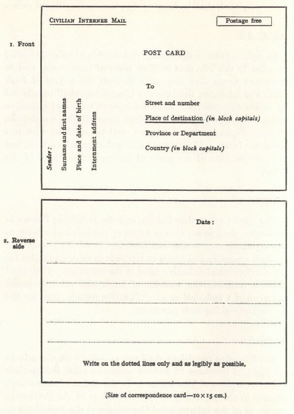 Image of correspondence card - text below image.