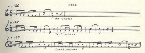 Image of musical scores for Honors: one, two, and three  flourishes.
