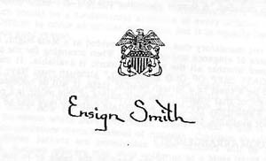 Sample place card with emblem and name Ensign Smith.